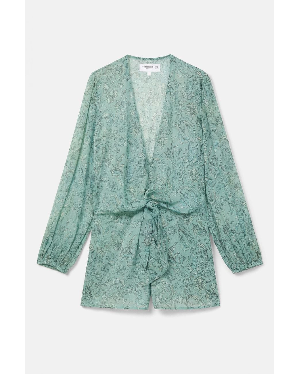 Pull&Bear Green Printed Short Romper With Ruching