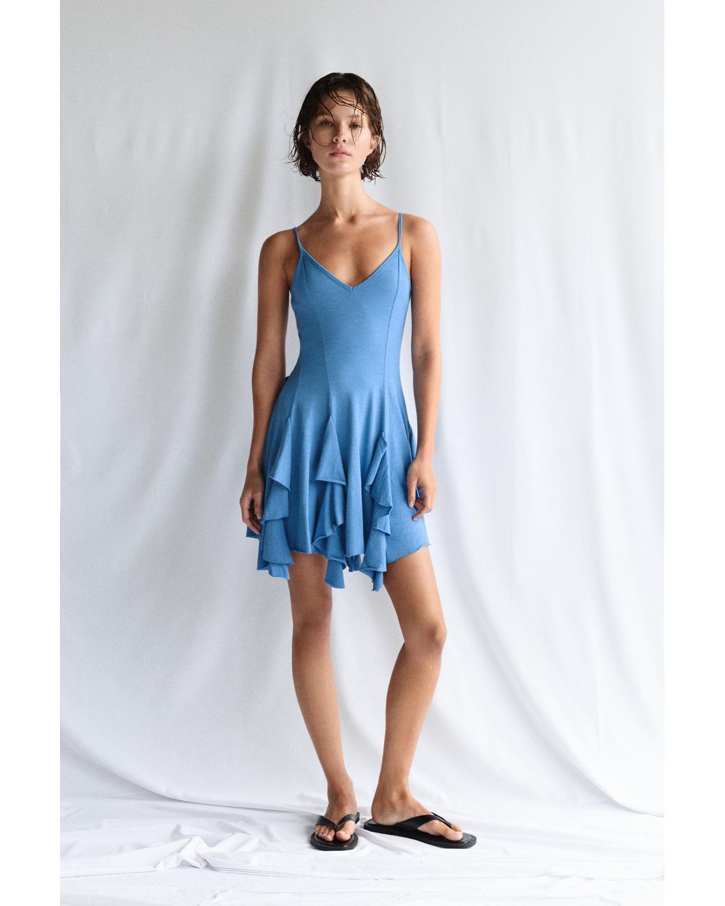 Pull&Bear Blue Short Strappy Flared Dress