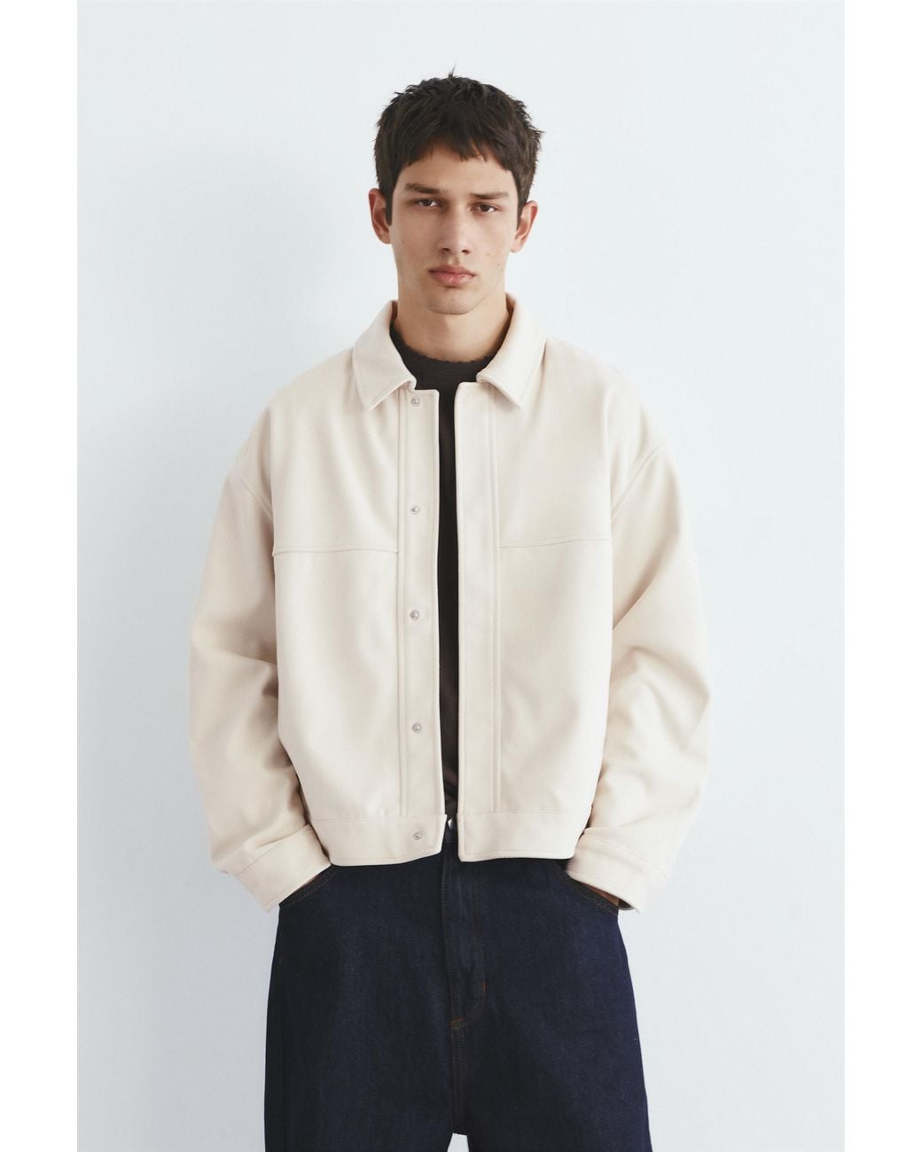 Pull&Bear White Textured Jacket for men
