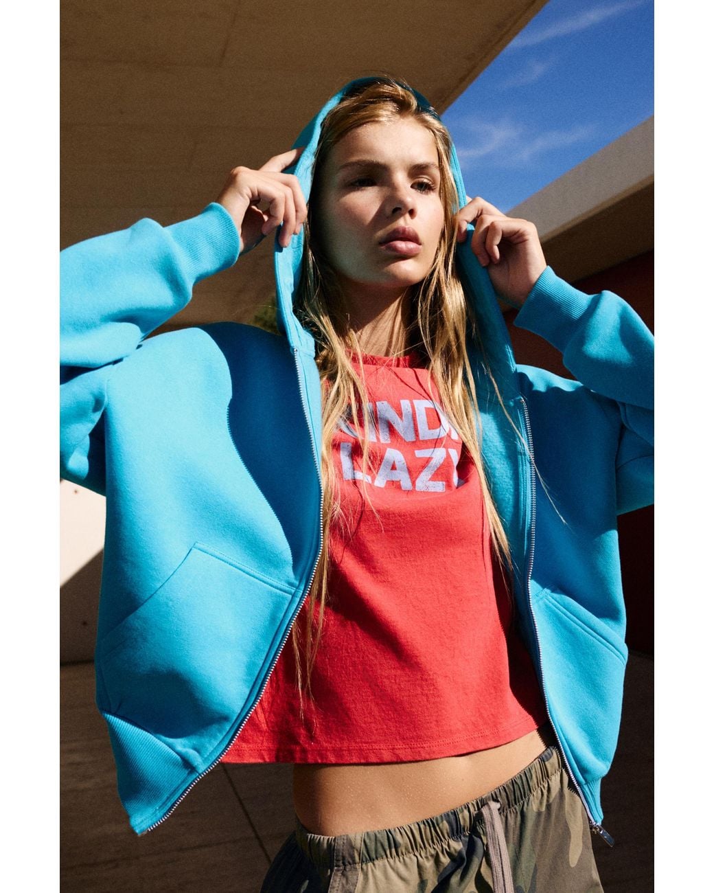 Sweat À Capuche Zippé En Daim Pull&Bear en coloris Red