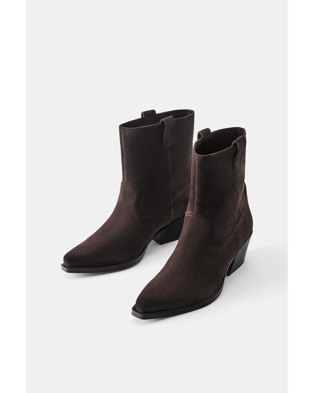 Pull&Bear Brown Leather Cowboy Ankle Boots