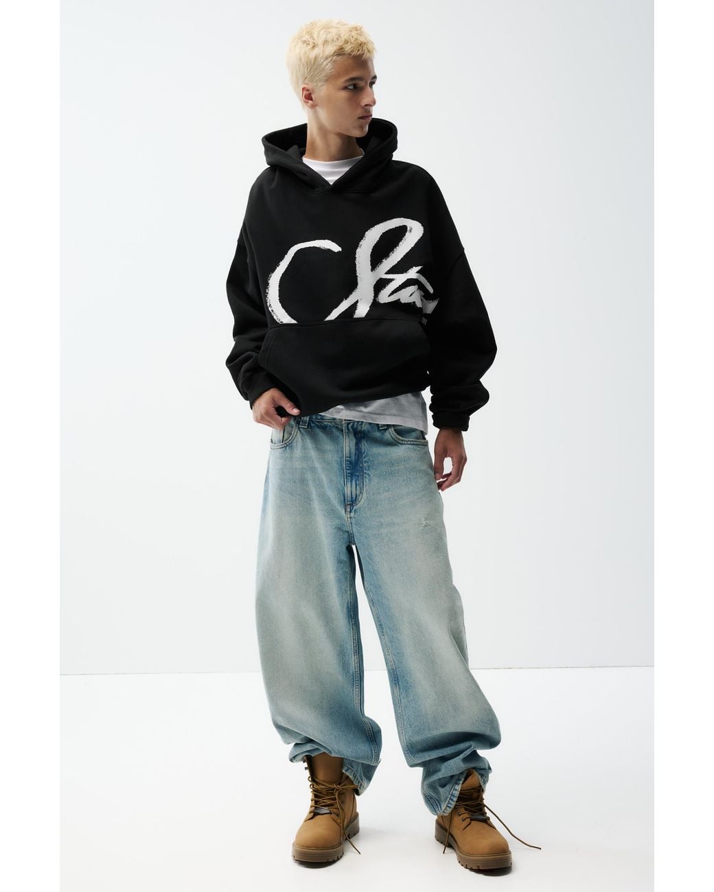 Pull&Bear Black Stwd Hoodie for men
