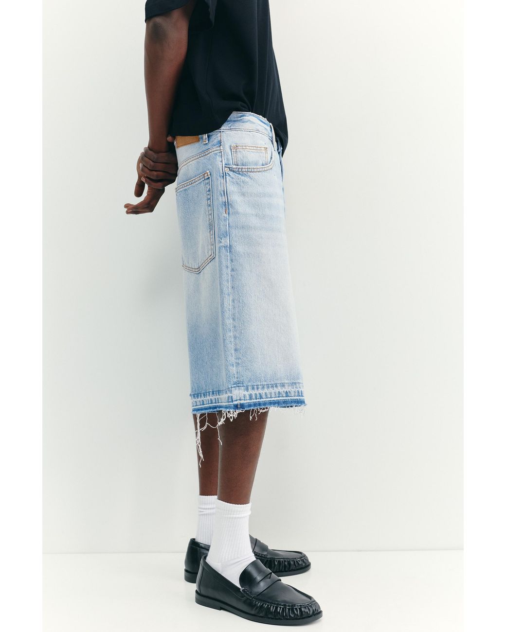 Pull&Bear Blue Raw Hem Skater Bermuda Shorts for men