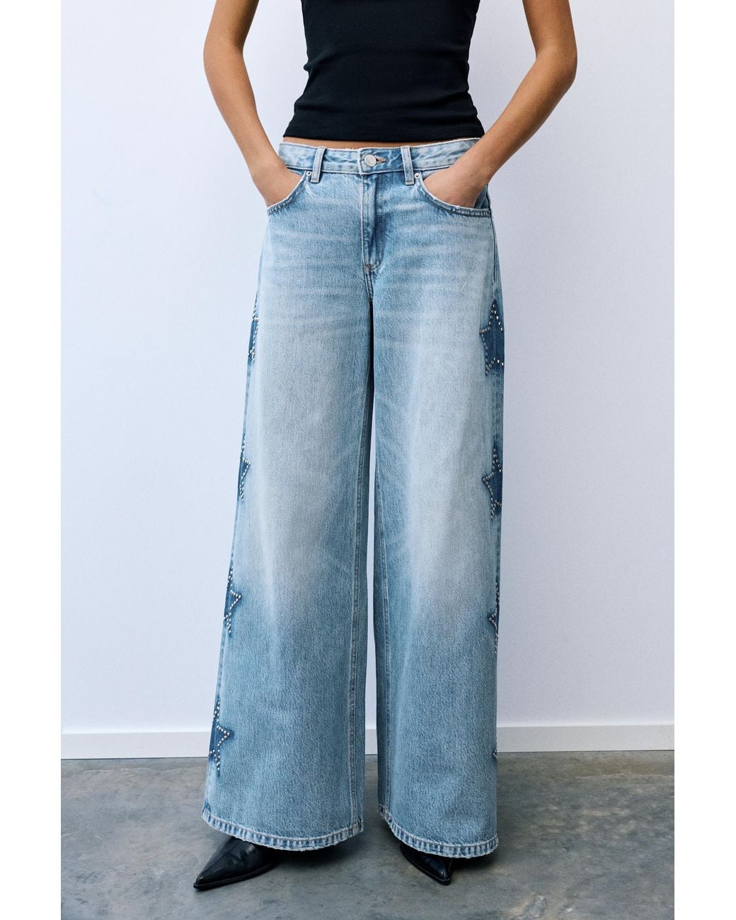 Pull&Bear Blue Wide-Leg Star Jeans
