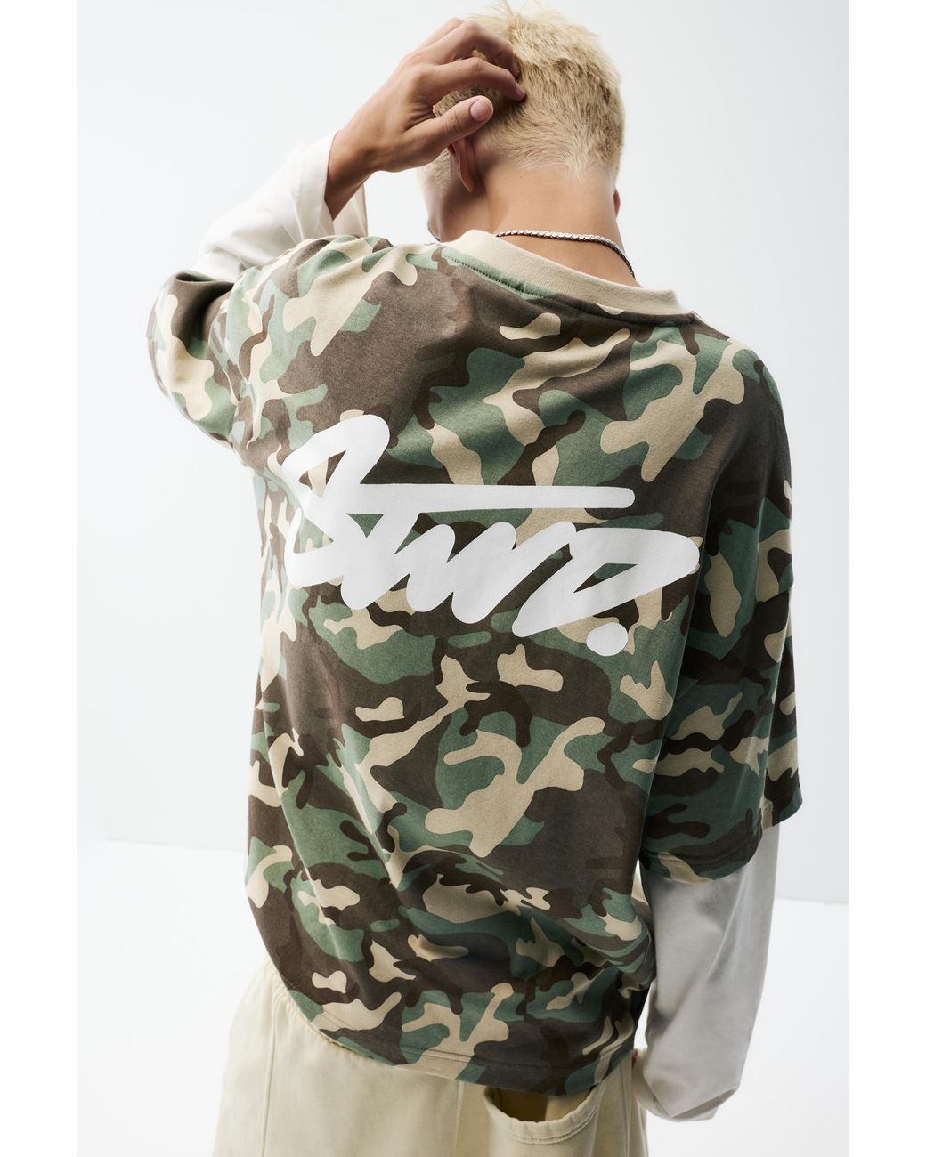 Pull&Bear Green Double-Sleeve T-Shirt for men