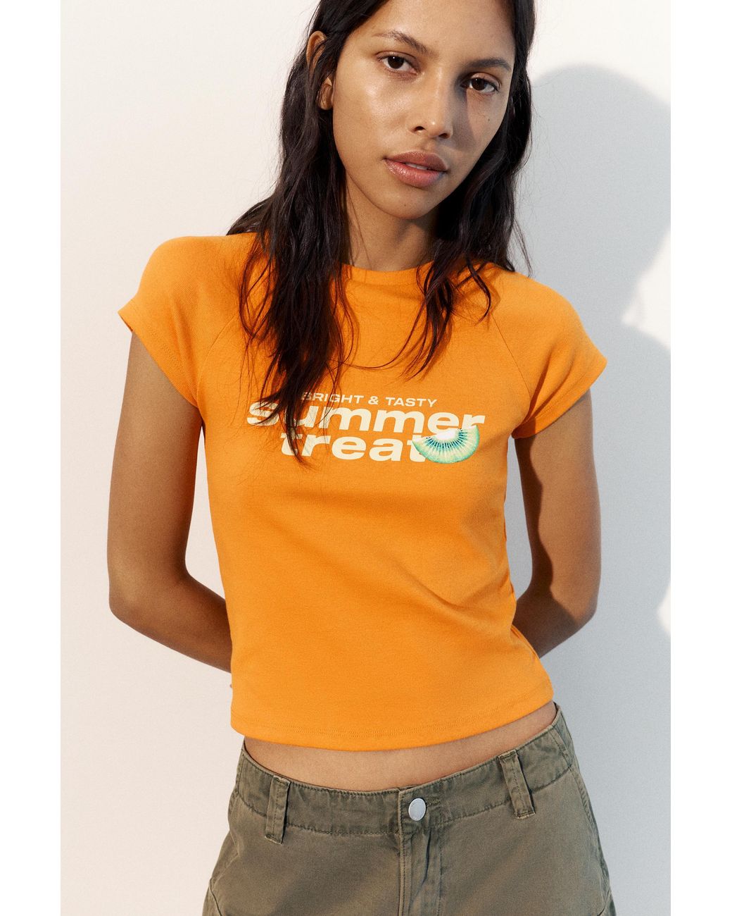 Pull&Bear Orange Fruit Graphic T-Shirt