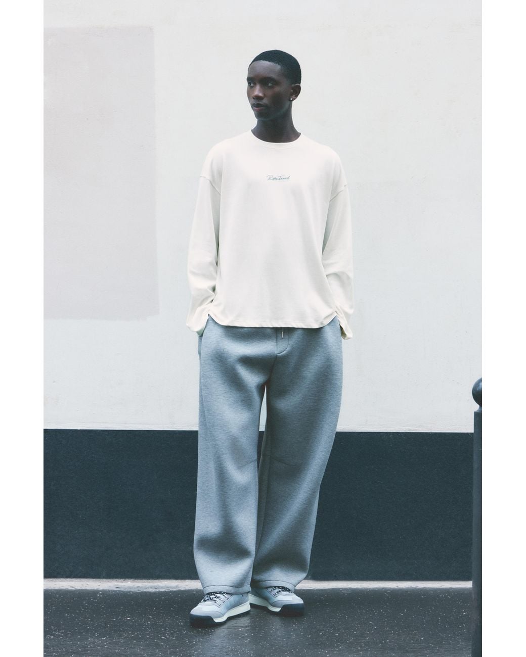 Pull&Bear Gray Long Sleeve Rugby T-Shirt for men