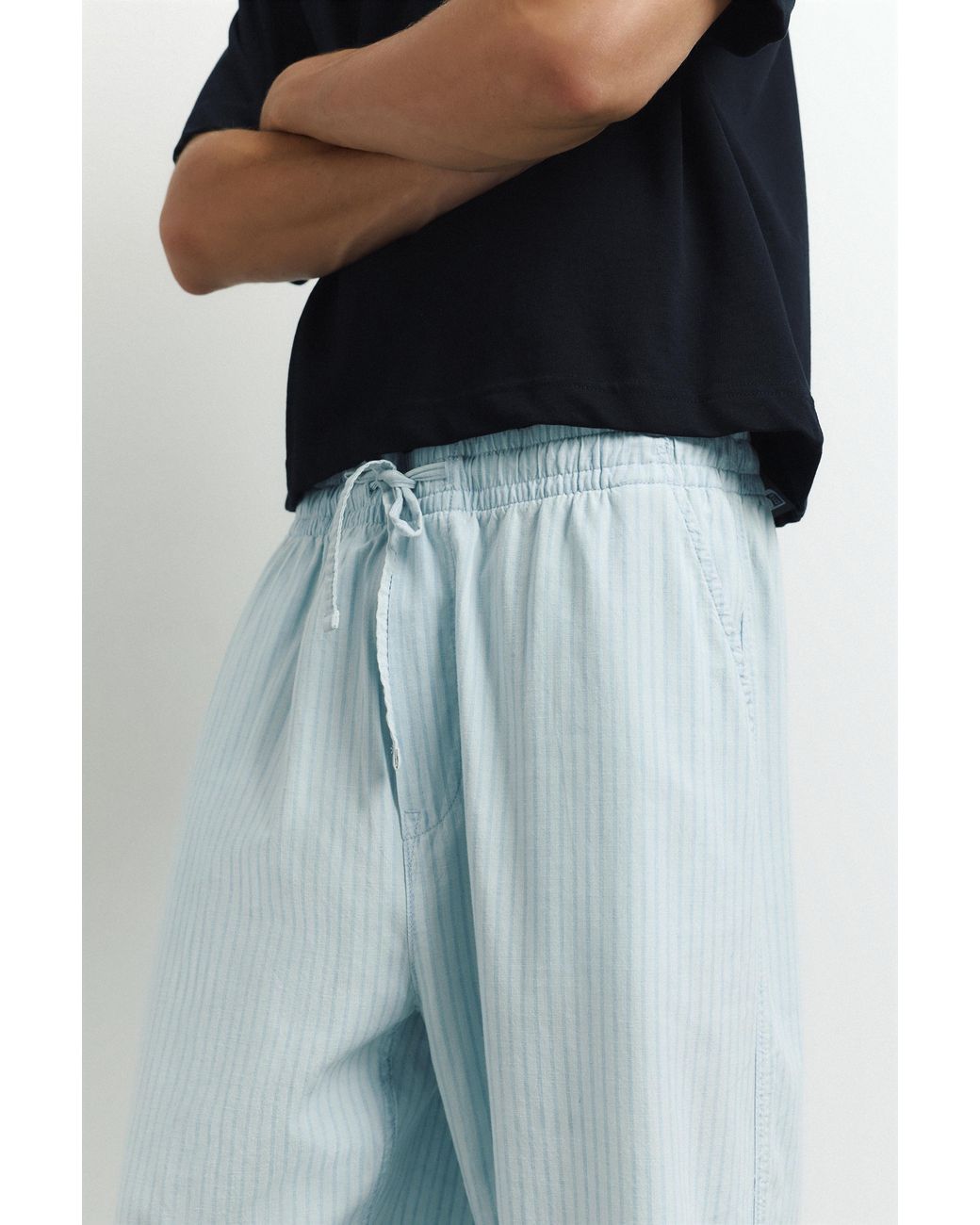 Pull&Bear Blue Striped Pyjama-Style Trousers for men