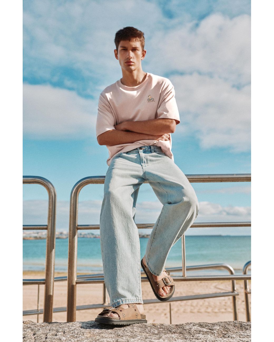 Pull&Bear Blue Studded Buckle Sandals for men