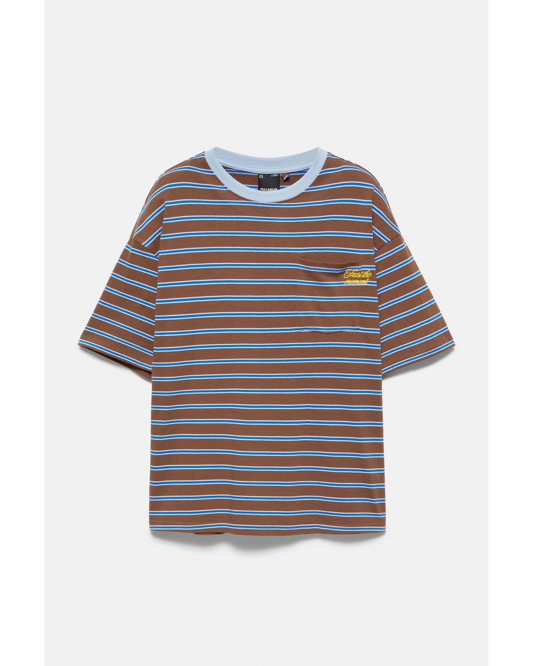 Pull&Bear Gray Striped T-Shirt With Text for men