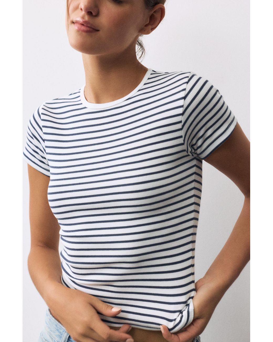 Pull&Bear Blue Ribbed Short Sleeve T-Shirt