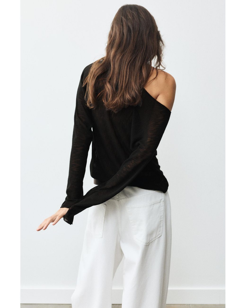 Pull&Bear Black Fine Knit Asymmetric T-Shirt