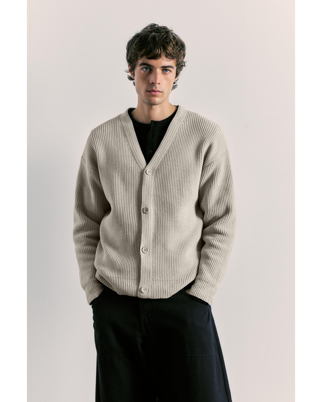Pull&Bear Black Buttoned Cardigan for men