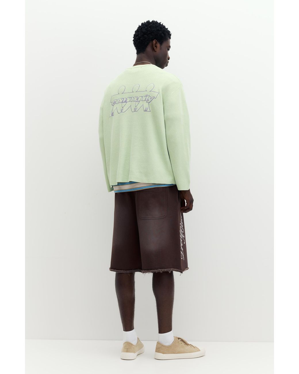 Pull&Bear Green Stwd Round Neck Jumper for men
