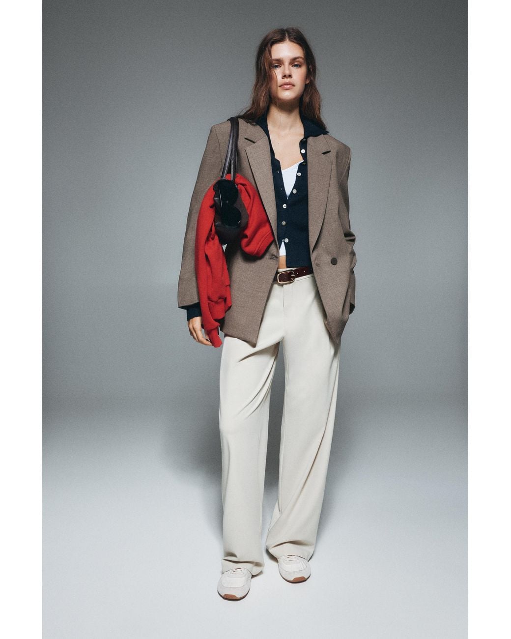 Pull&Bear Gray Double-Breasted Blazer