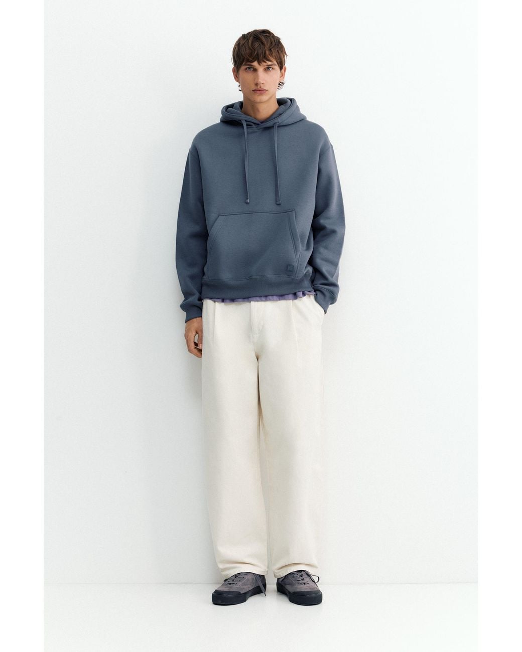 Pull&Bear Basic-Kapuzensweatshirt in Blue für Herren
