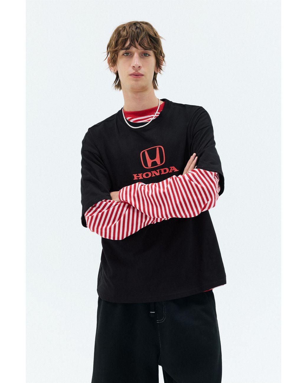 Pull&Bear Black Honda Relaxed Fit Logo T-Shirt for men