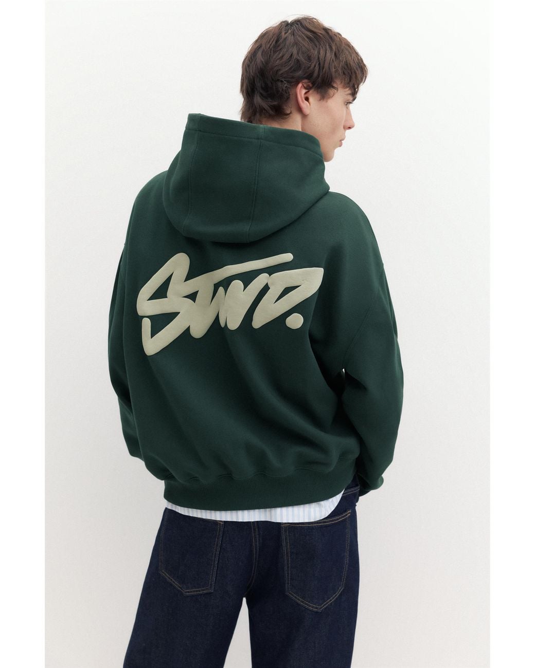 Pull&Bear Blue Stwd Logo Boxy Hoodie for men