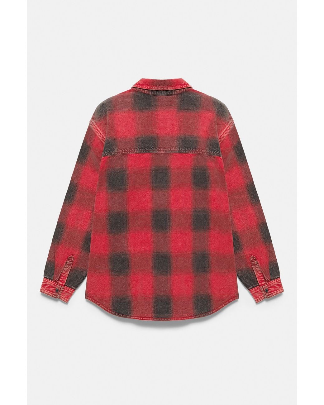 Pull&Bear Red Check Long Sleeve Overshirt for men