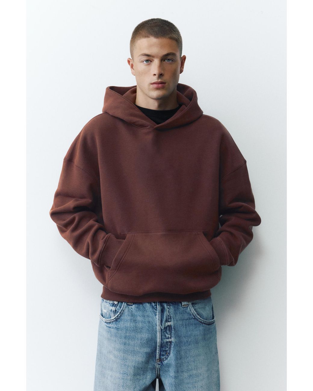 Pull&Bear Blue Boxy Fit Hoodie for men