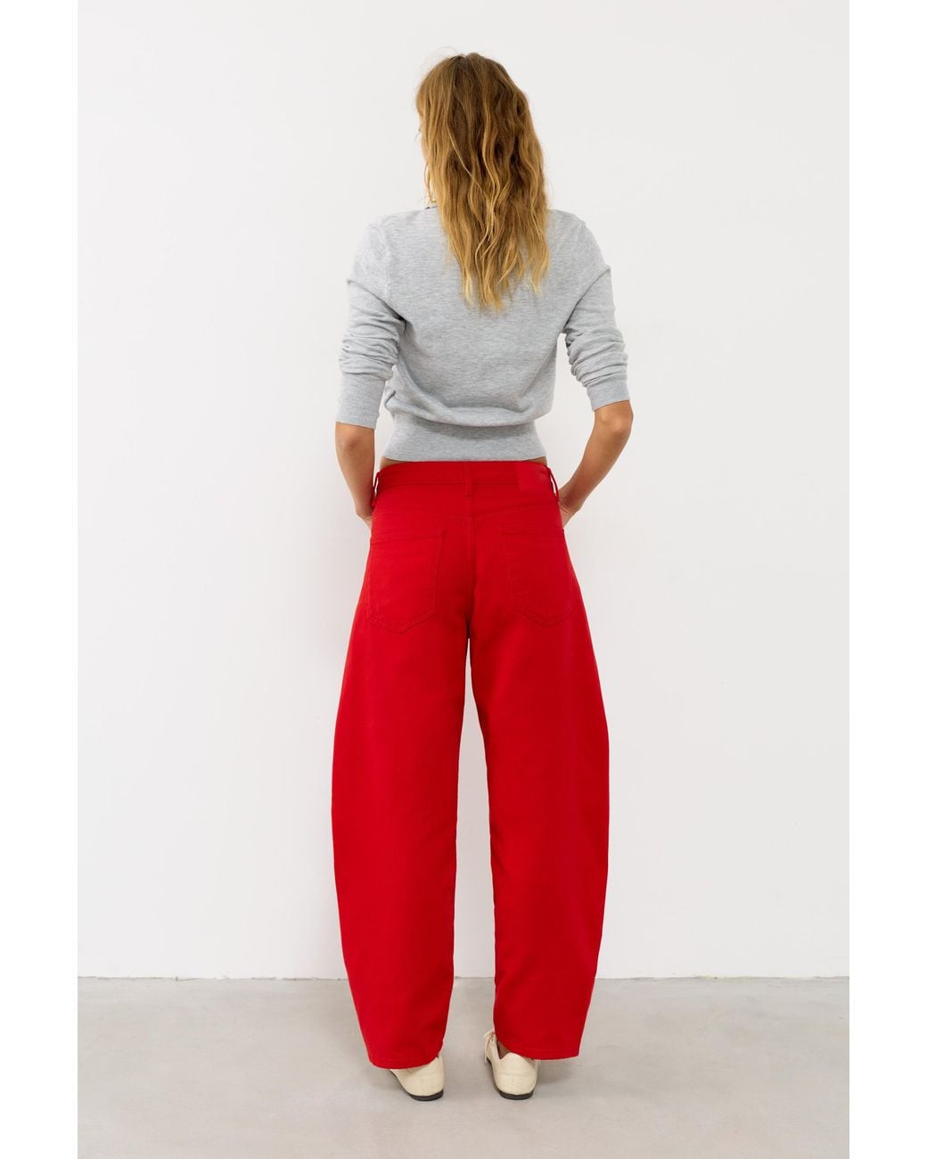 Pull&Bear Red Low-Rise Barrel Jeans