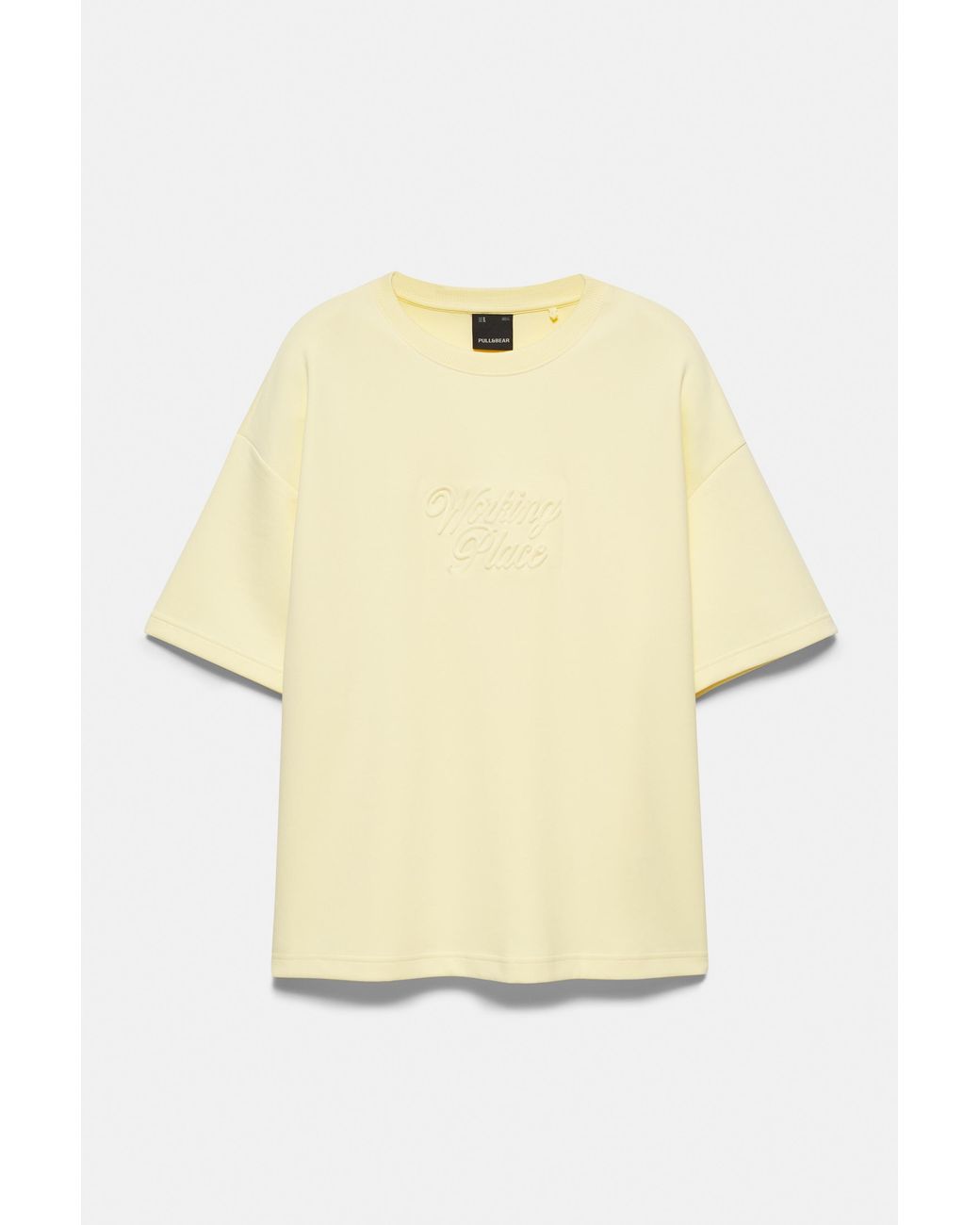 Pull&Bear Yellow Short Sleeve Sweatshirt With Raised Slogan for men