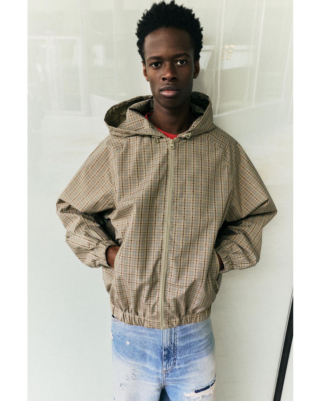 Pull&Bear Lightweight Checked Hooded Raincoat for Men | Lyst UK