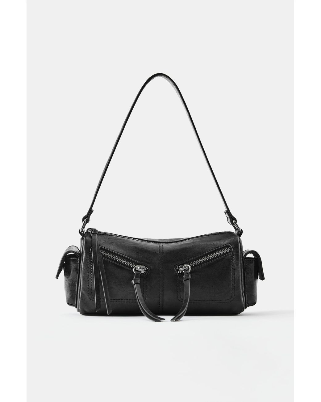 Pull&Bear Black Multipocket Shoulder Bag With Zips