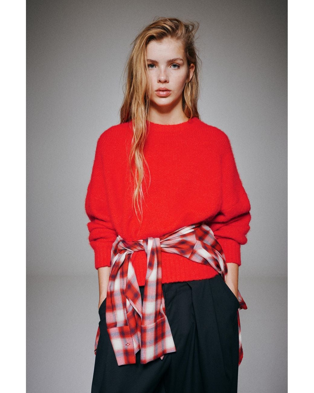 Pull&Bear Red Basic-Strickpullover