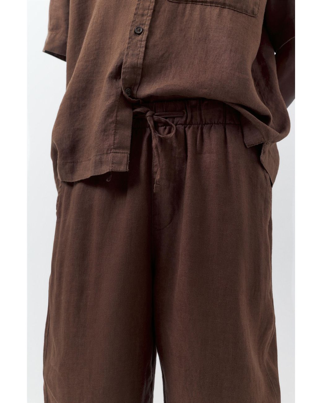 Pull&Bear Brown 100% Linen Jogger Trousers for men