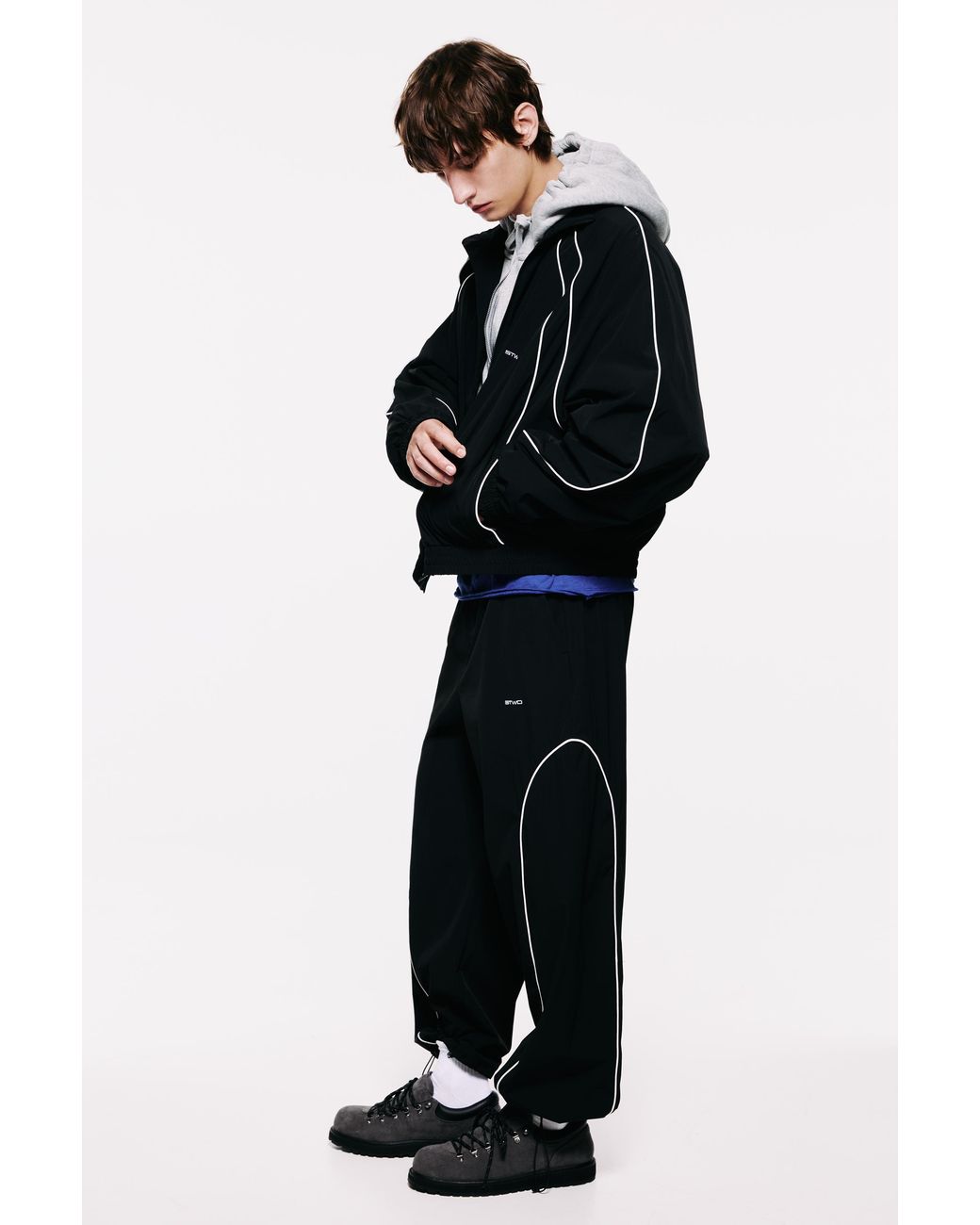 Pull&Bear Black Technical Piped Jogger Trousers for men