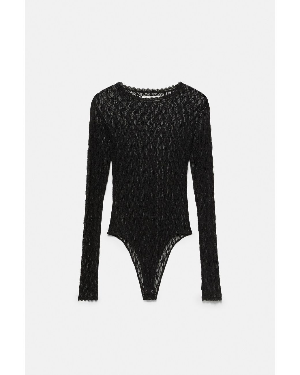 Pull&Bear Black Long Sleeve Lace Bodysuit