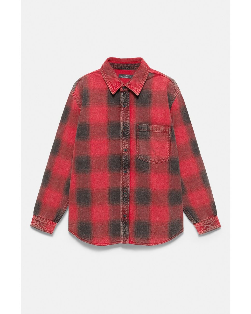 Pull&Bear Red Check Long Sleeve Overshirt for men