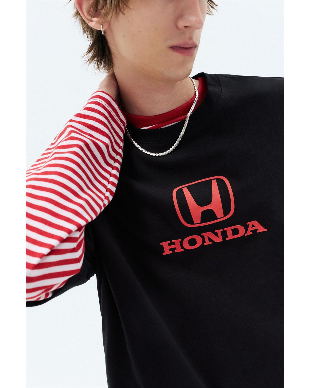 Pull&Bear Black Honda Relaxed Fit Logo T-Shirt for men