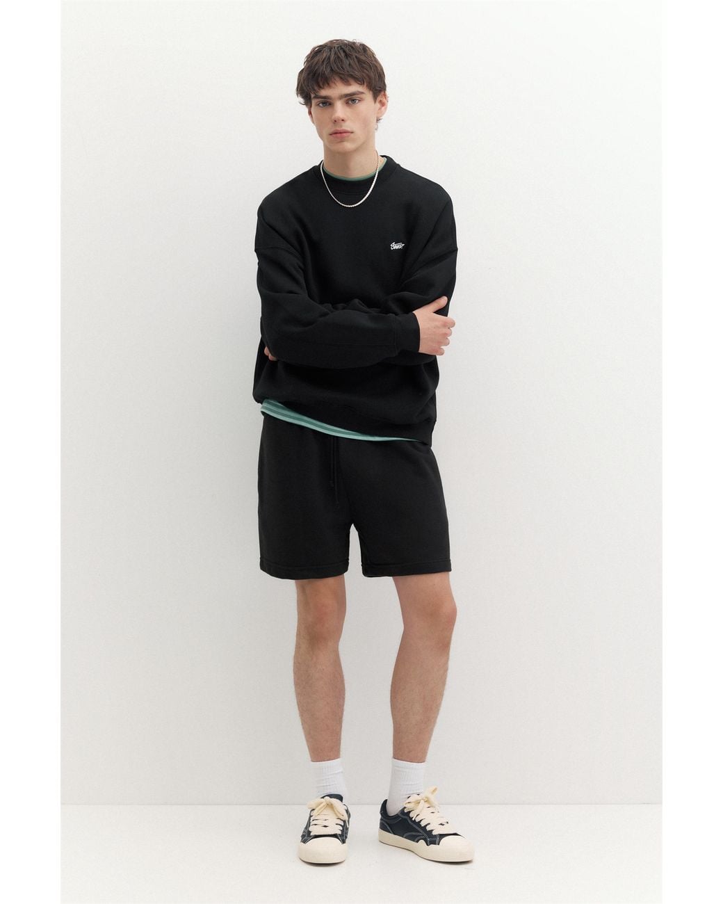 Pull&Bear Black Stwd Jogger Bermuda Shorts for men