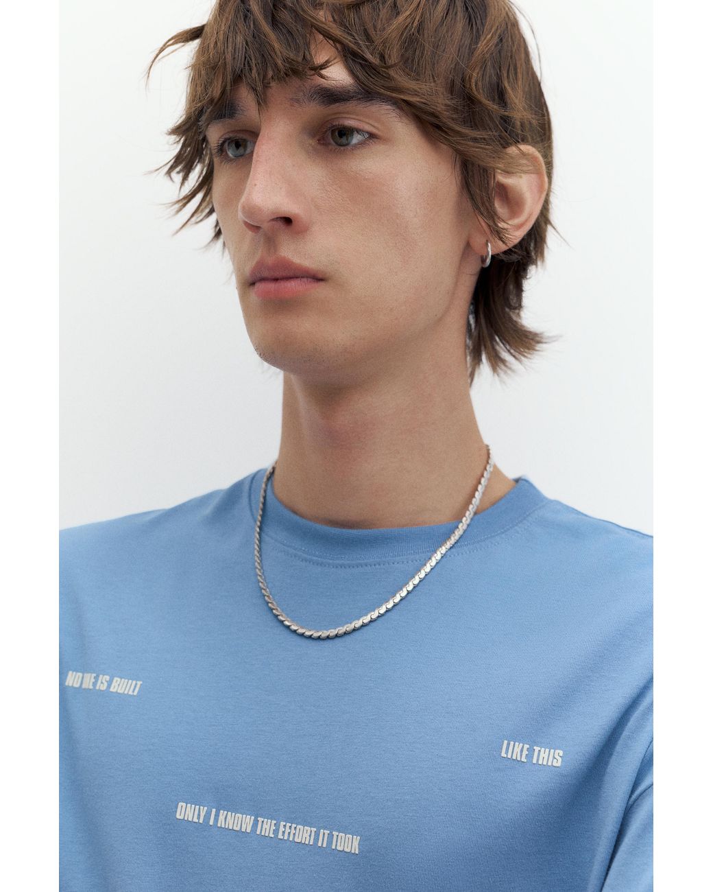 Pull&Bear Blue Stwd Boxy Text T-Shirt for men