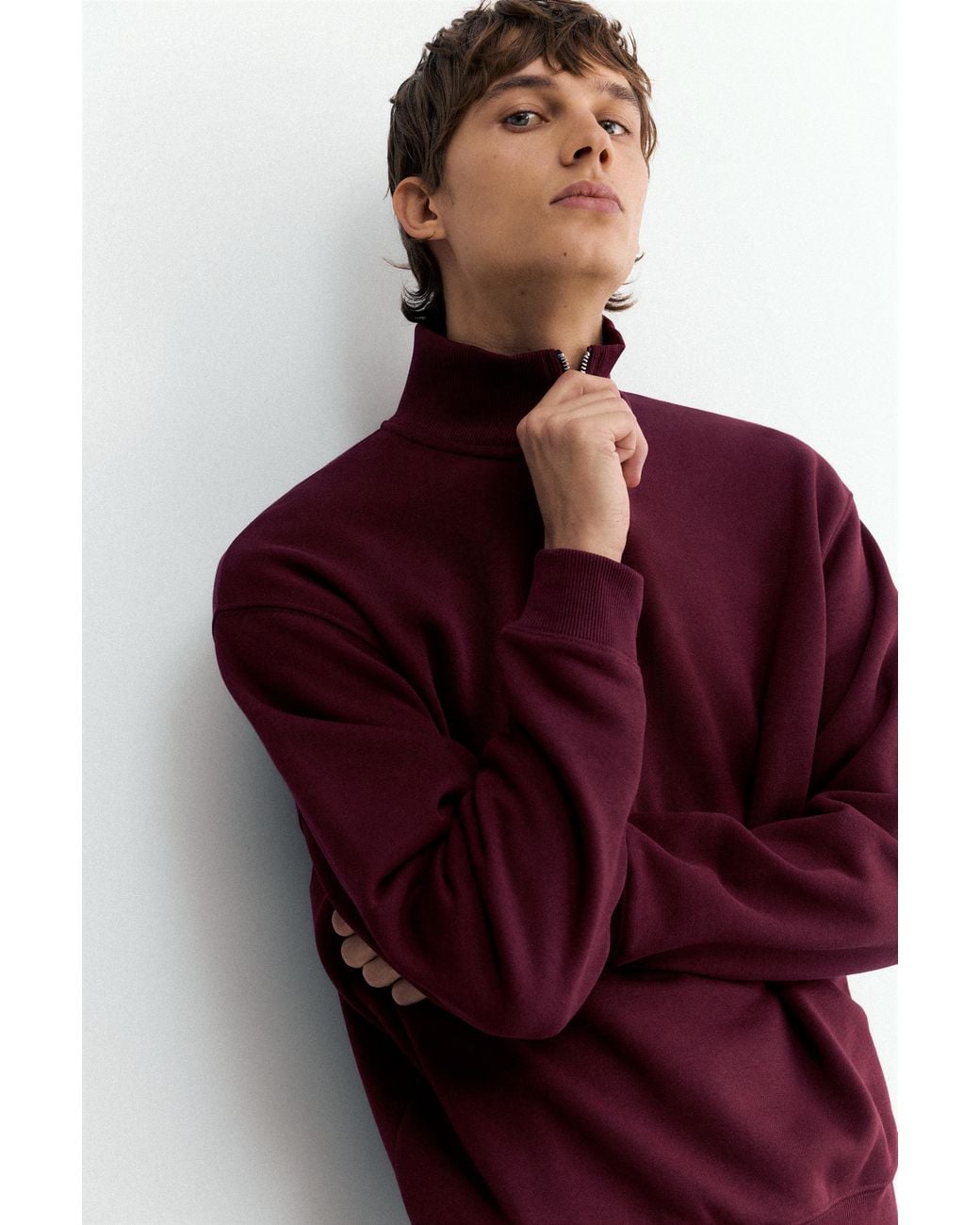 Pull&Bear Red Quarter-Zip Sweatshirt for men