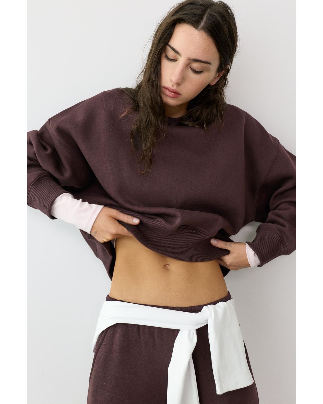 Pull&Bear Brown Round Neck Sweatshirt