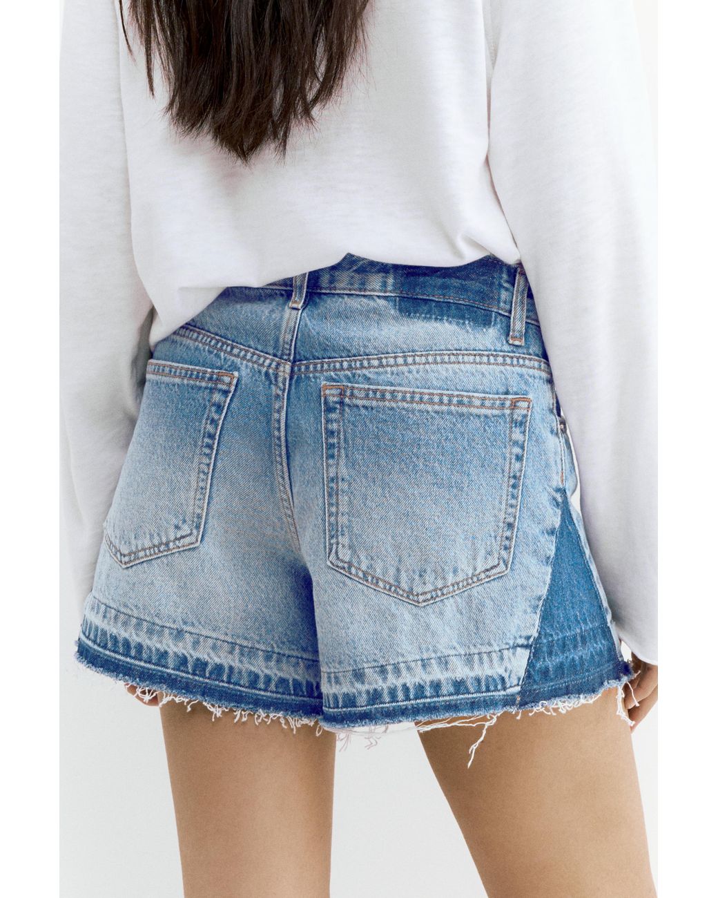 Pull&Bear Blue Patchwork Denim Bermuda Shorts