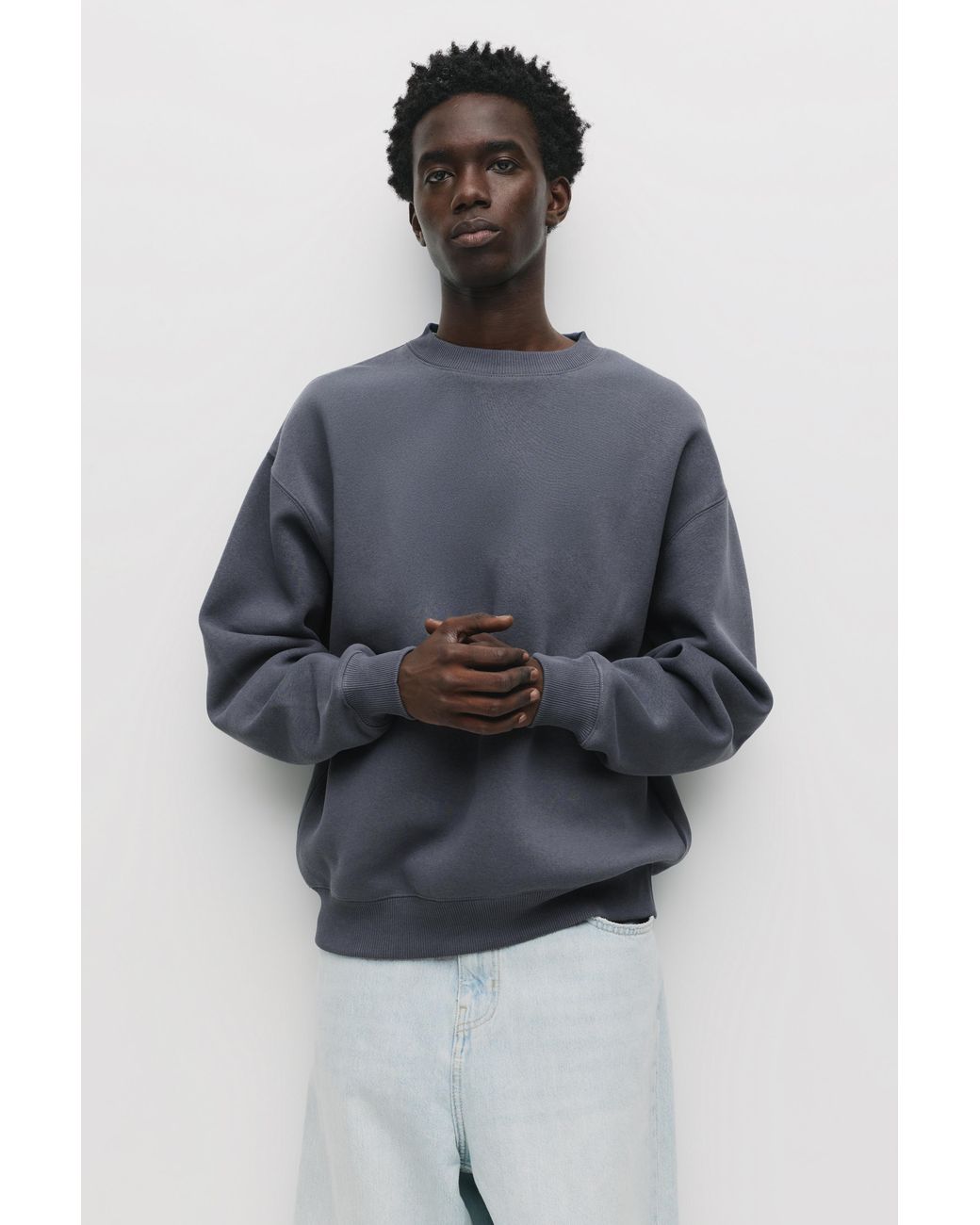Pull&Bear Basic Sweater Met Ronde Hals in het Black voor heren