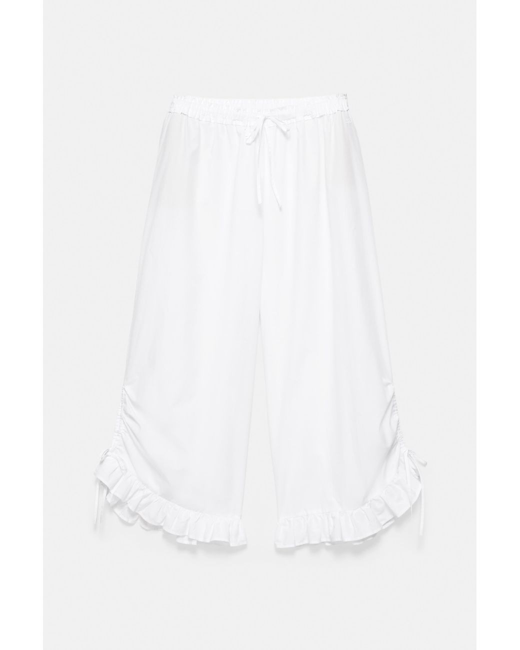 Pull&Bear White Sarouel Trousers With Frill And Bows