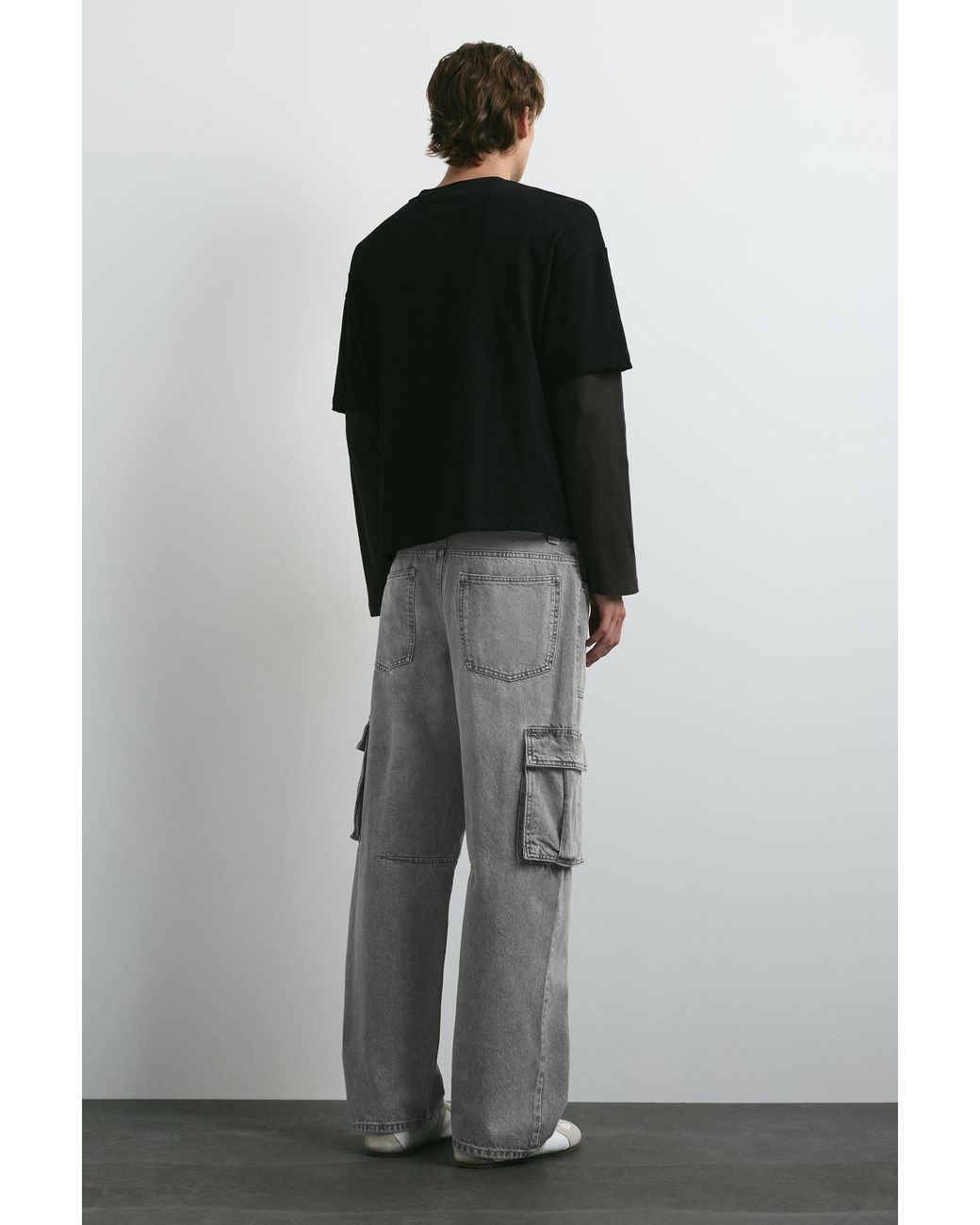 Pull&Bear Black Relaxed Cargo Jeans for men