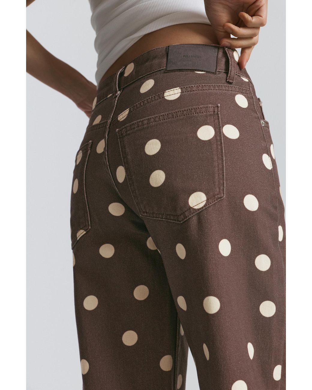 Pull&Bear Brown Straight-Leg Polka Dot Jeans