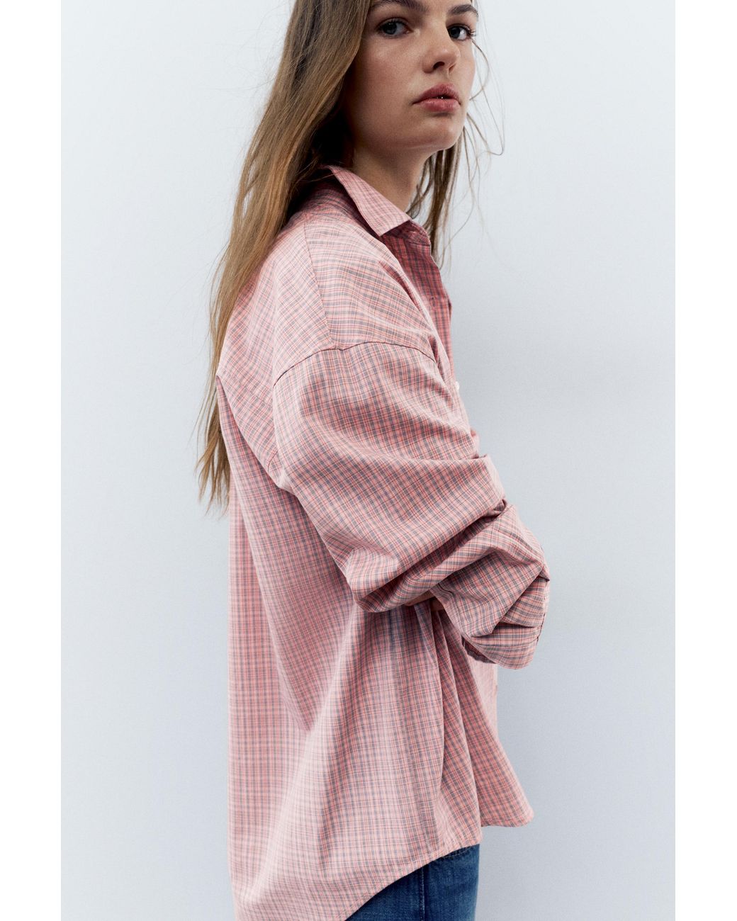 Pull&Bear Pink Check Shirt With Pocket