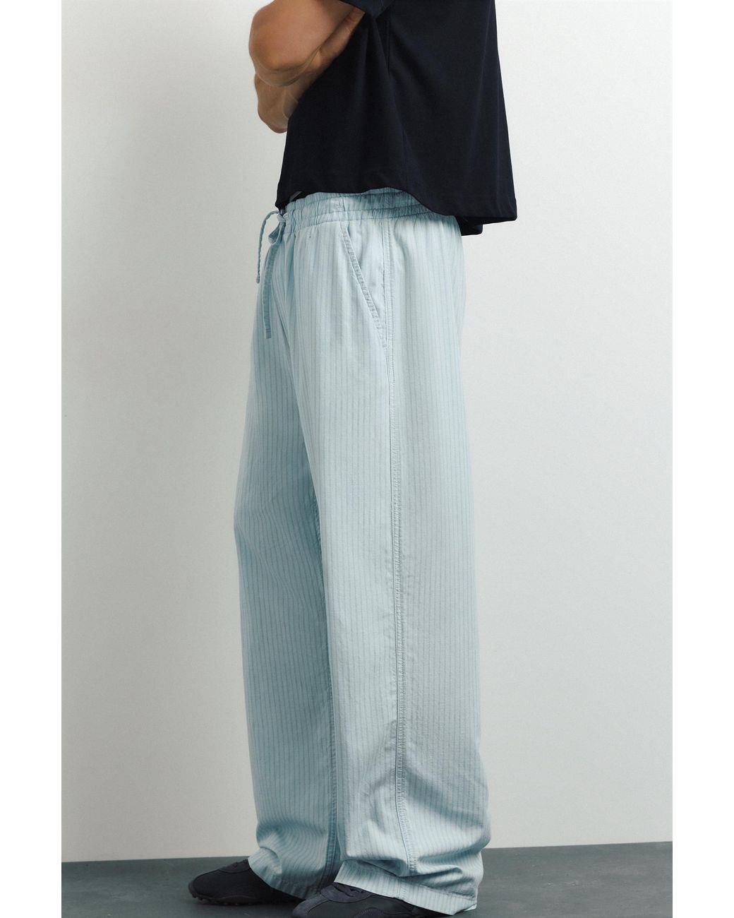 Pull&Bear Blue Striped Pyjama-Style Trousers for men