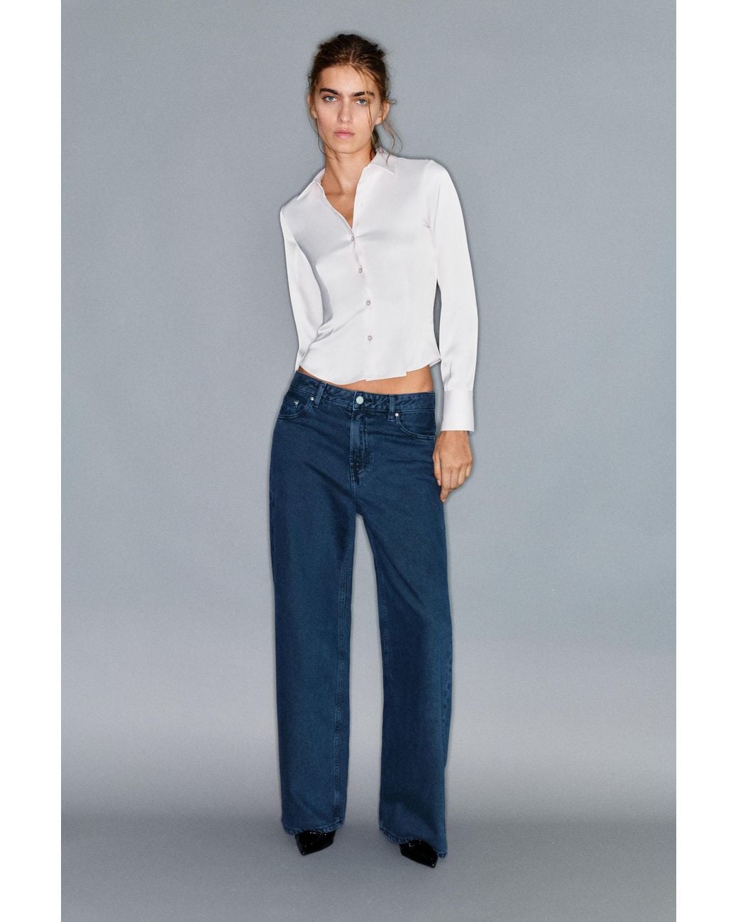 Pull&Bear Gray Fitted Satin Shirt