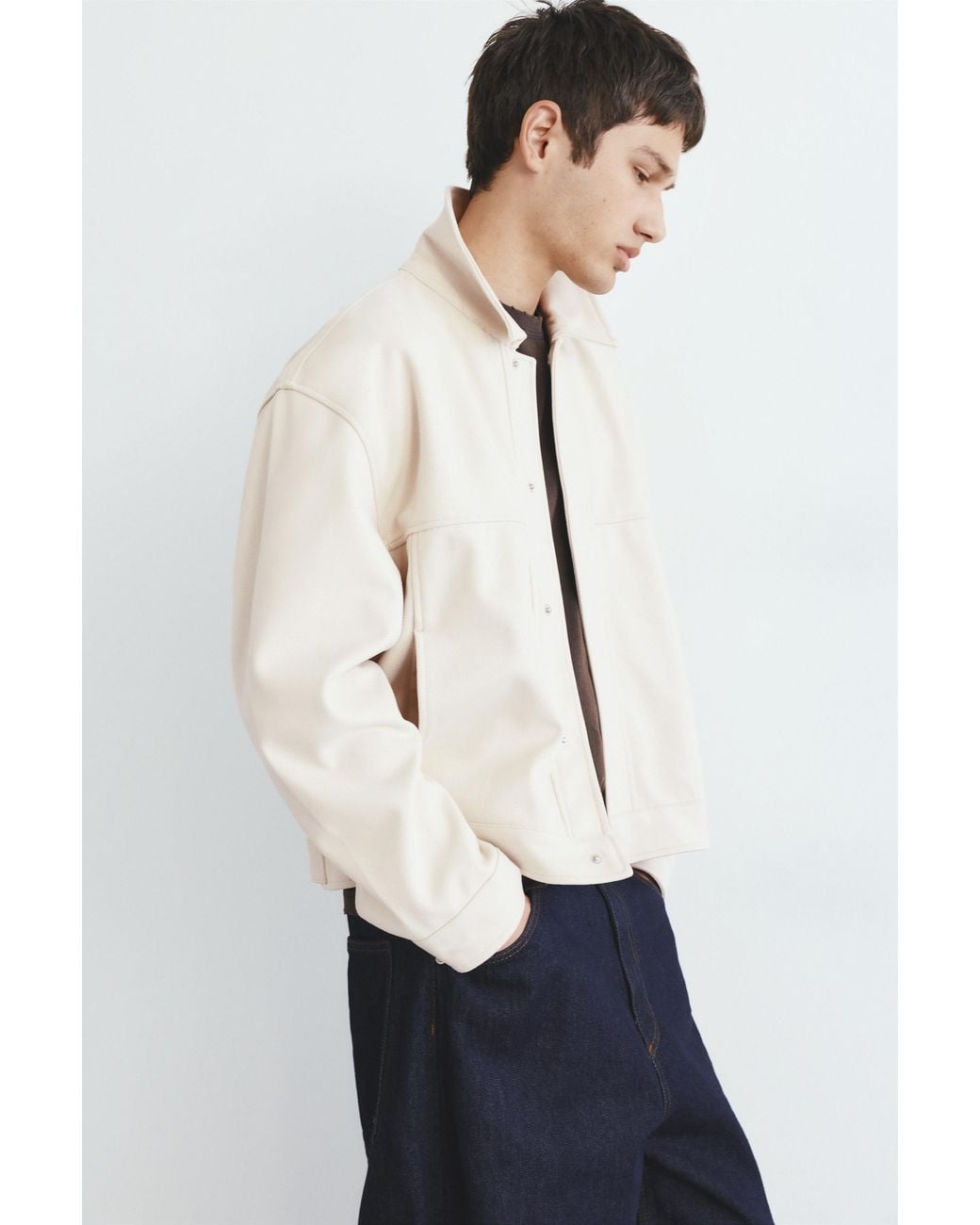 Pull&Bear White Textured Jacket for men