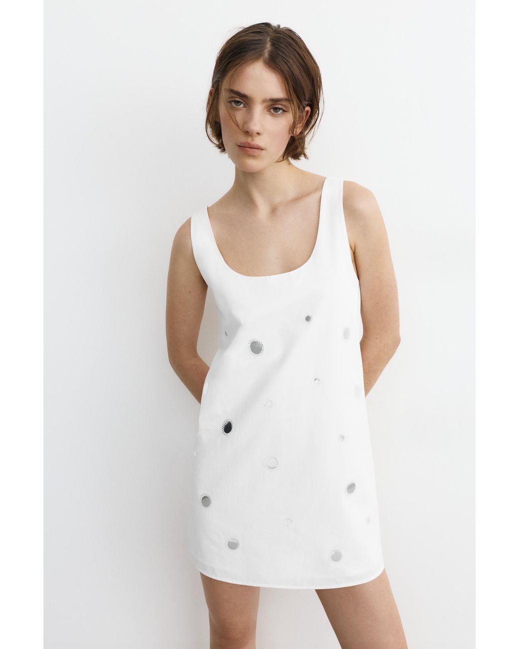 Pull&Bear White Short Strappy Dress With Mirrored Details