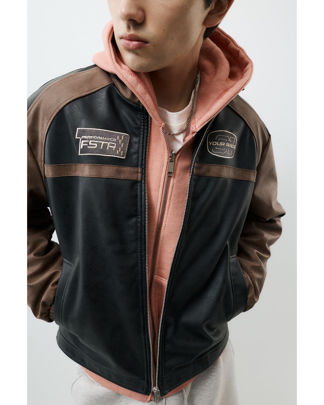 Pull&Bear Kunstlederjacke Mit Einsätzen in Brown für Herren
