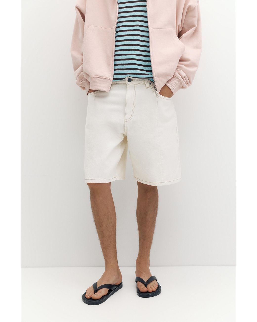 Pull&Bear Natural Relaxed Baggy Denim Bermuda Shorts for men